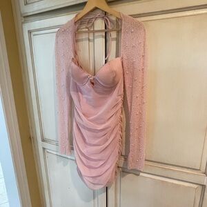 Pink short long sleeve party or homecoming dress
